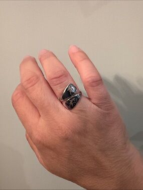 Vintage Sterling Silver Niello Siam Wrap Band Ring,  size 5.5